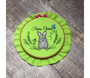 Stickdatei - Frohe Ostern Hase im Kranz inkl. Einzeldateien